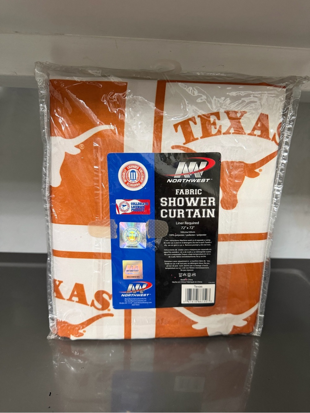 Northwest Orange and White Texas Longhorn Fabric Shower Curtain